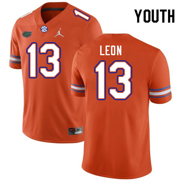 Youth #13 Micah Leon Florida Gators College Football Jerseys Stitched-Orange - Click Image to Close